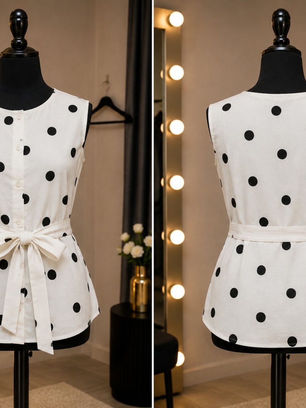 Old Navy White Sleeveless Polka Dot Tie-Waist Top